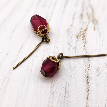 Purple Red Glass Crystal Dangle Doll Earrings • 18 Inch Fashion Doll Jewelry