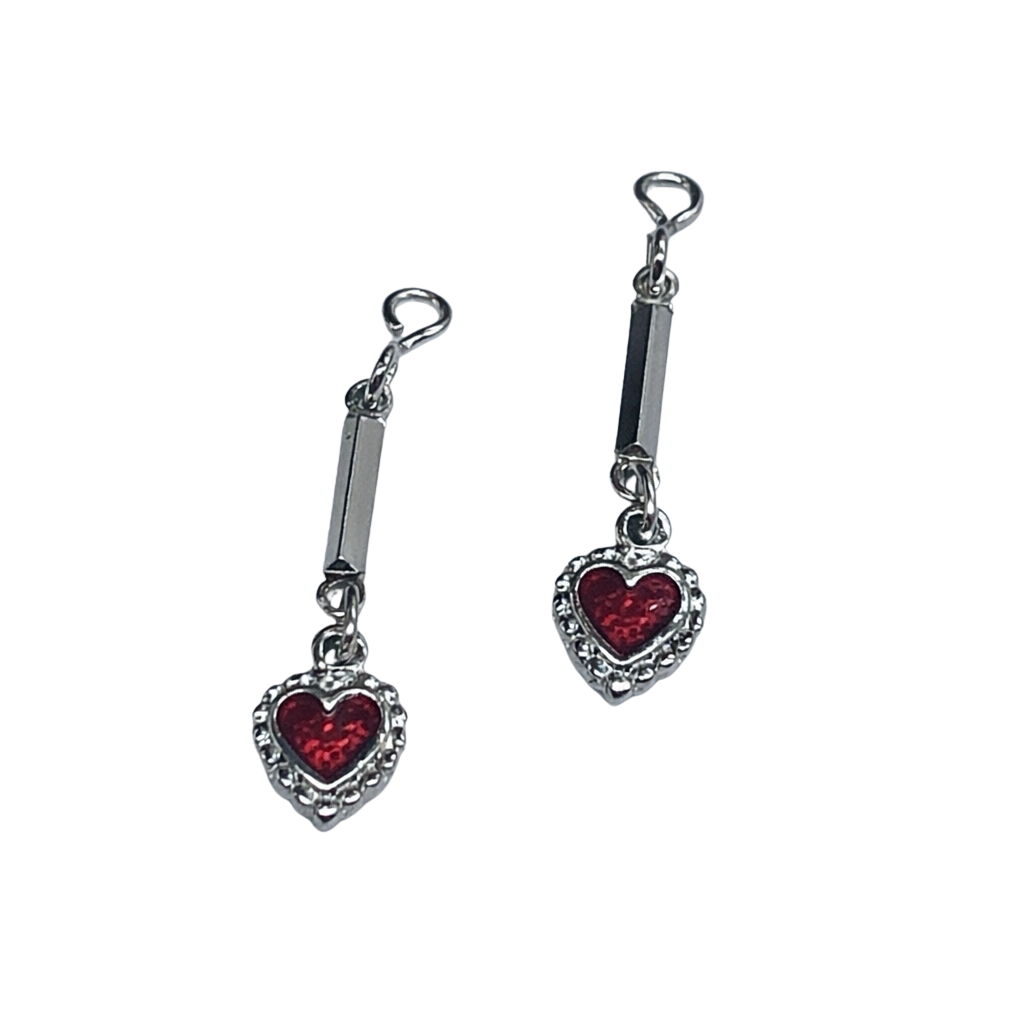 Red Enamel Silver Heart Doll Earring DANGLE ONLY • fit 2mm post Earrings