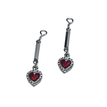 Red Enamel Silver Heart Doll Earring DANGLE ONLY • fit 2mm post Earrings