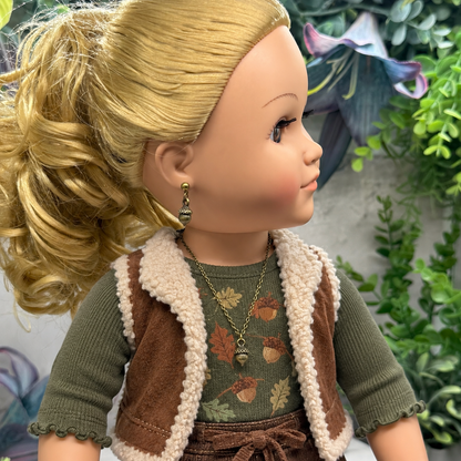 Bronze Tone Acorn Autumn Charm Doll Necklace and Earrings Set | for 18 Inch Fashion Dolls