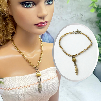 Brown Glass Gold Pendant Doll Necklace • 16 Inch Fashion Doll Jewelry