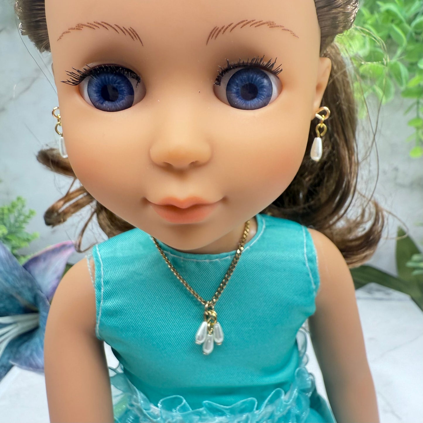 Teardrop Pearl Dangles Doll necklace & Earrings Set • 14 Inch Fashion Doll Jewelry
