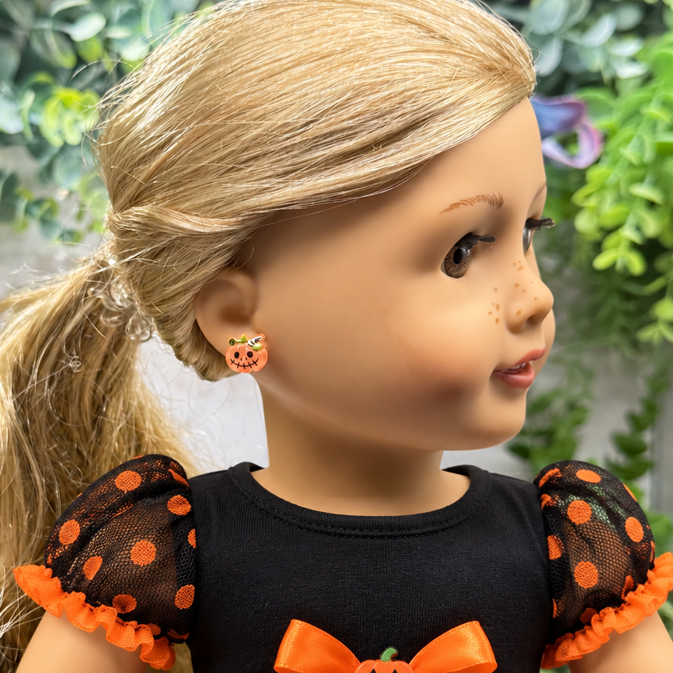 Pumpkin Halloween 2mm Post Doll Earrings • fits 18 Inch American Girl Doll