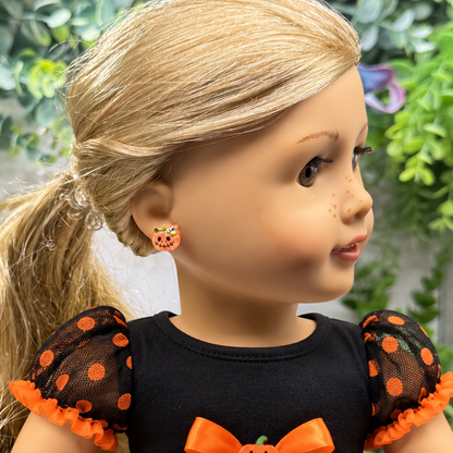 Pumpkin Halloween 2mm Post Doll Earrings • fits 18 Inch American Girl Doll