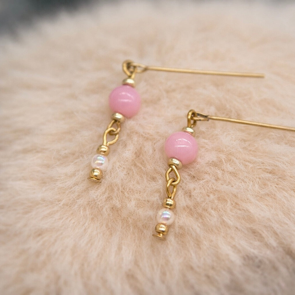Pink Glass Pearl Gold Dangle Doll Earrings •  16 Inch Fashion Doll Jewelry