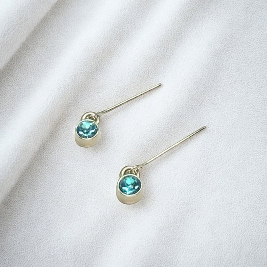 Round Turquoise Blue Rhinestone Silver Doll Earrings • 18 Inch Fashion Doll Jewelry