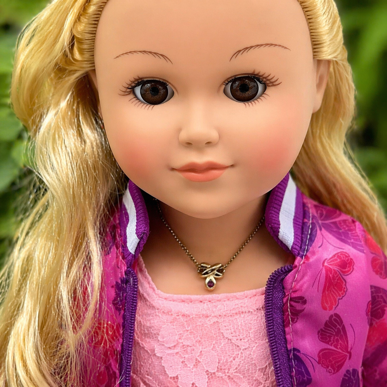 Gold Tone Slide Pendant Purple Rhinestone Doll Necklace for 18 inch Doll Jewelry