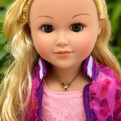 Gold Tone Slide Pendant Purple Rhinestone Doll Necklace for 18 inch Doll Jewelry