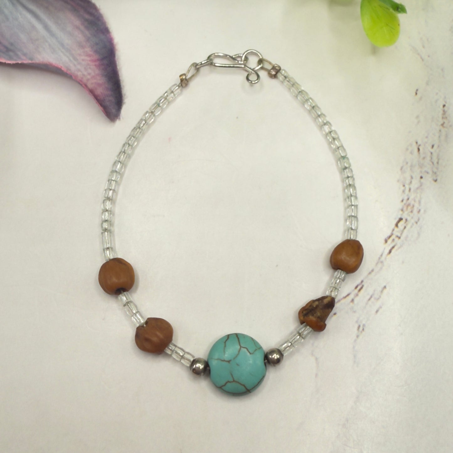 Turquoise Blue Brown Clear Beaded Western Look Doll Necklace • 18 Inch Fashion Doll Jewelry