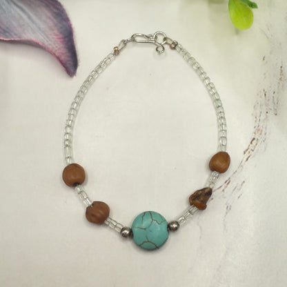 Turquoise Blue Brown Clear Beaded Western Look Doll Necklace • 18 Inch Fashion Doll Jewelry