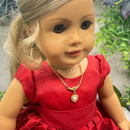 Gold Chain Enamel Rose Design Heart Pendant Doll Necklace • 18 Inch Fashion Doll Jewelry