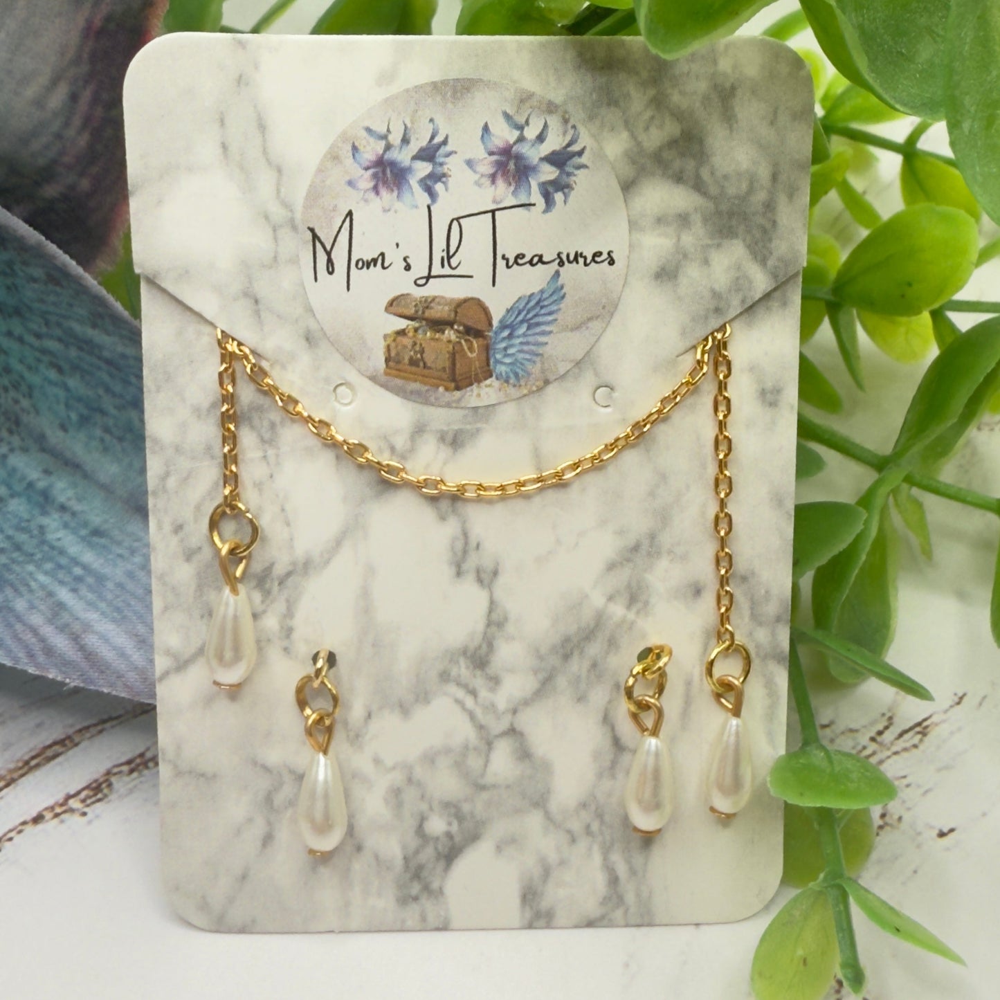 Teardrop Pearl Gold Chain Wrap Doll Necklace / Belt & Earrings
• 10-12 Inch Fashion Doll Jewelry 1:6