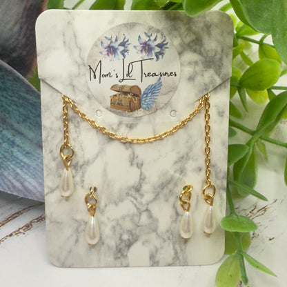 Teardrop Pearl Gold Chain Wrap Doll Necklace / Belt & Earrings
• 10-12 Inch Fashion Doll Jewelry 1:6