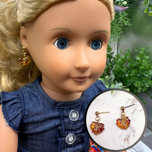 Autumn Fall Leaf Dangle Post Doll Earrings • 18 Inch Fashion Doll Jewelry