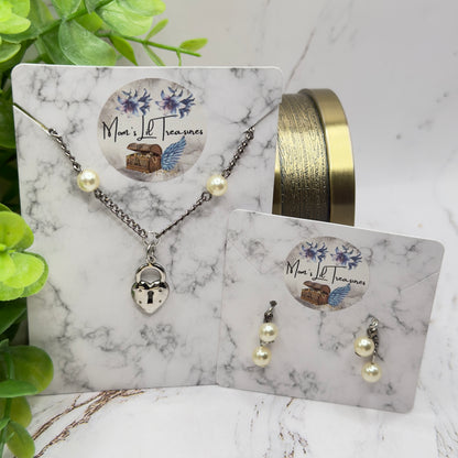 Silver Heart Lock Charm Pearl Bead Silver Chain Doll Necklace • 18 Inch Fashion Doll Jewelry
