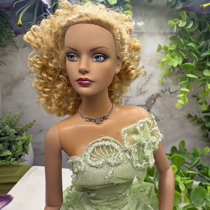 Silver Heart Clear Rhinestone Choker Chain Doll Necklace • 16” Doll Jewelry