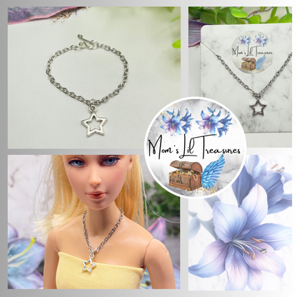 Open Work Silver Star Charm Doll Necklace for 16 Inch Fashion Doll