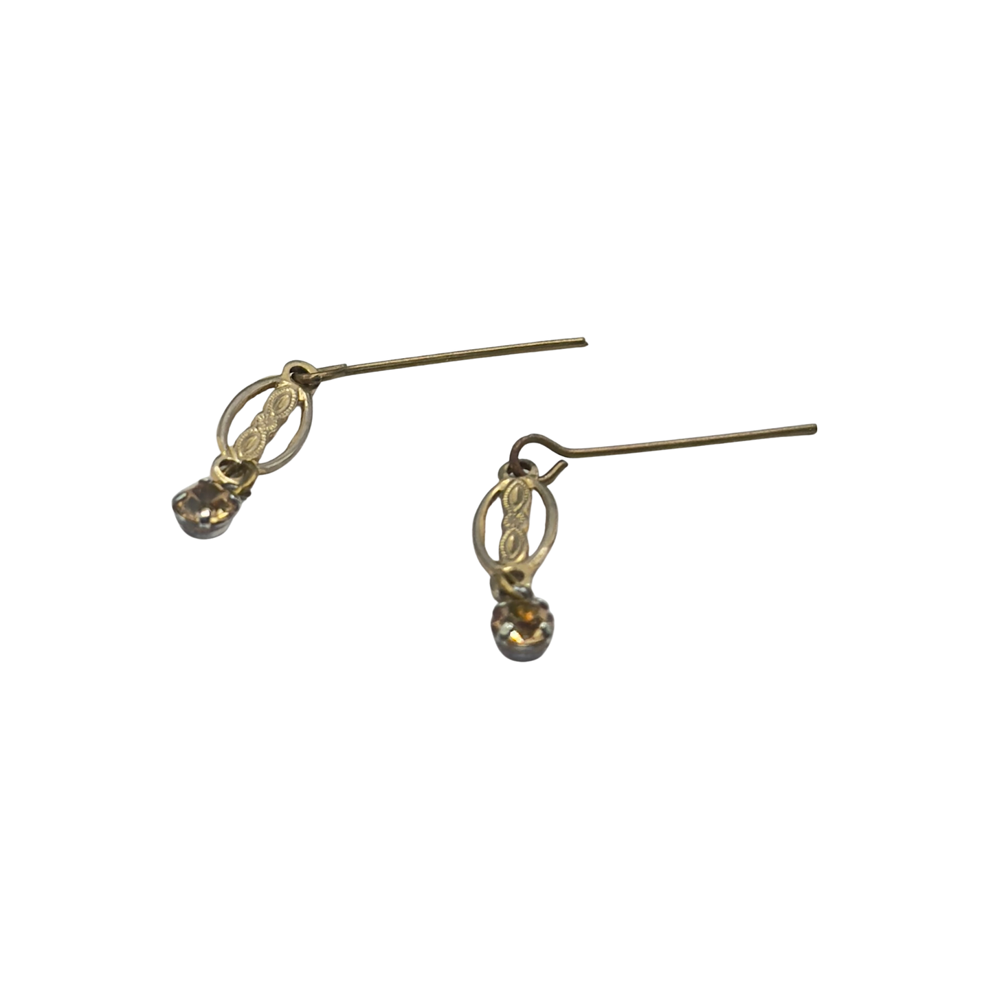 Oval Filigree Brass Tone & Rhinestone Doll Earrings • 16 Inch Fashion Doll Jewelry