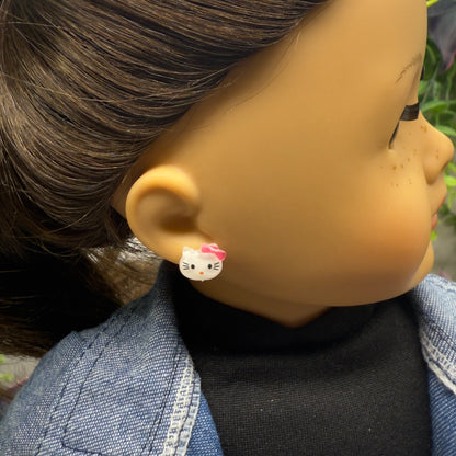 Hello Cat Kitty Pink Bow Post Doll Earrings • 2mm Post for 18 Inch Fashion Doll