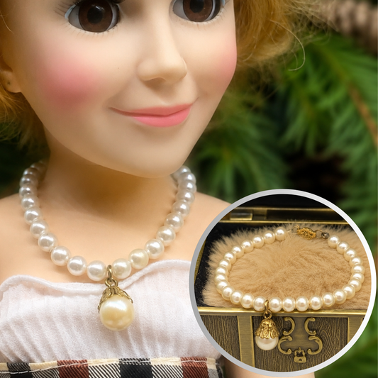 Pearl Doll Necklace with Pearl Drop Pendant for 18-22” Vintage Doll Jewelry
