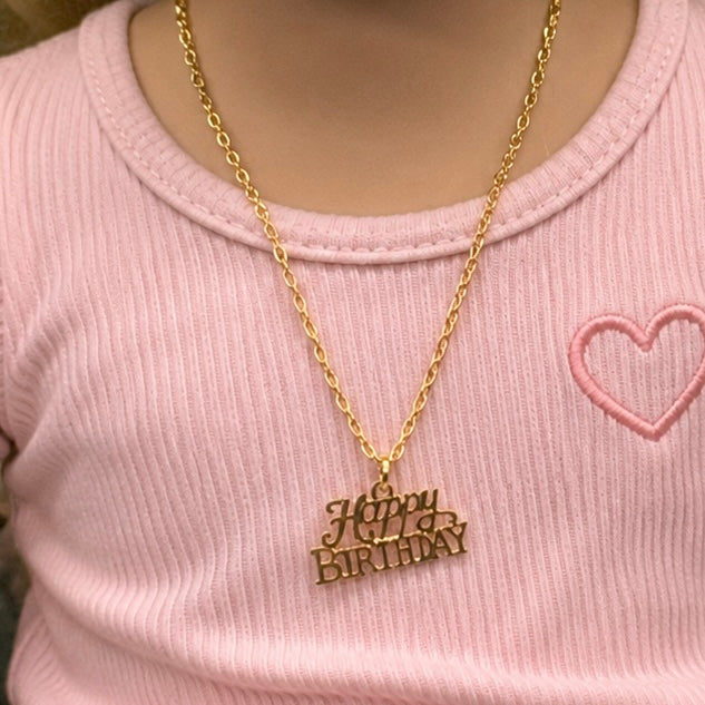 Happy Birthday Pendant Gold Chain Doll Necklace • 18 Inch Doll Jewelry