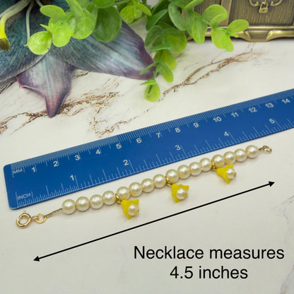 Light Yellow Bell Flower Dangle Pearl Beaded Doll Necklace & Earring • 14 Inch Fashion Doll Jewelry