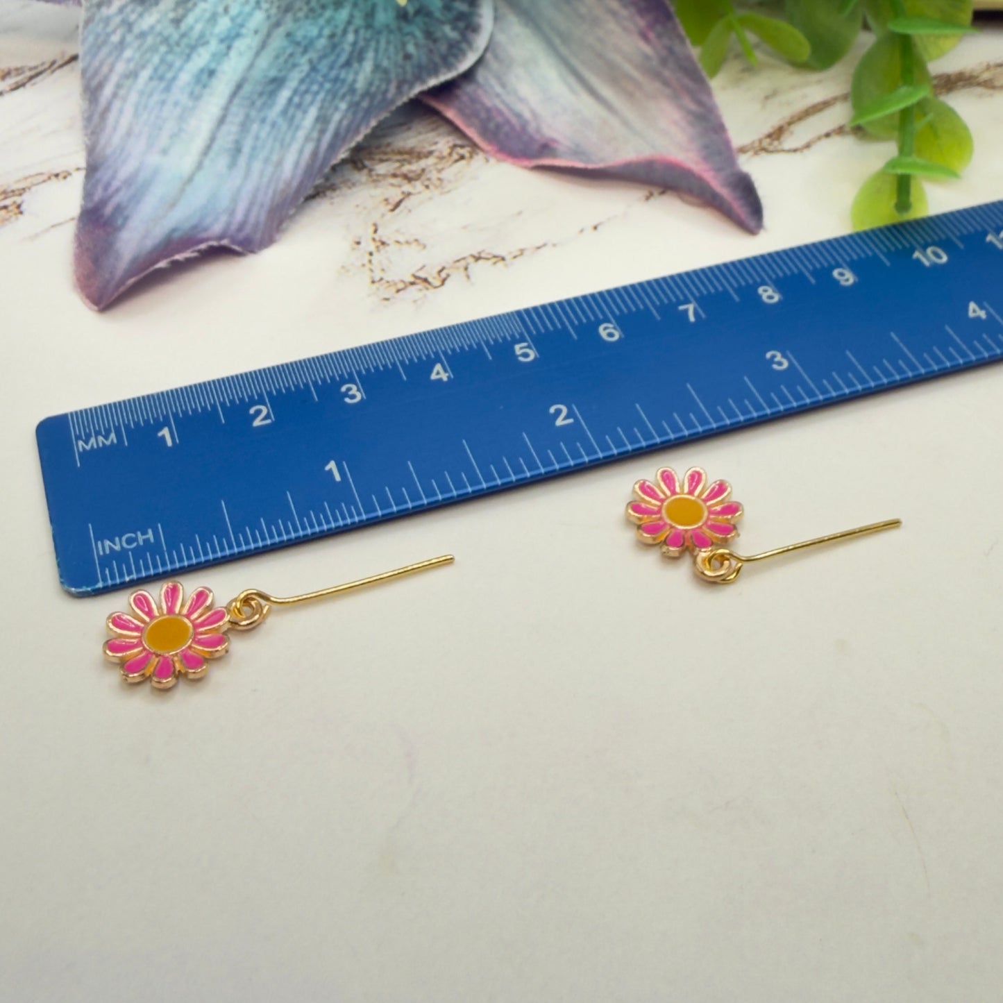 Hot Pink Daisy Flower Dangle Doll Earrings • 18 Inch Fashion Doll Jewelry