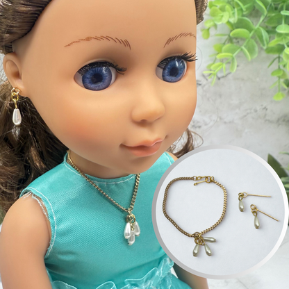 Teardrop Pearl Dangles Doll necklace & Earrings Set • 14 Inch Fashion Doll Jewelry