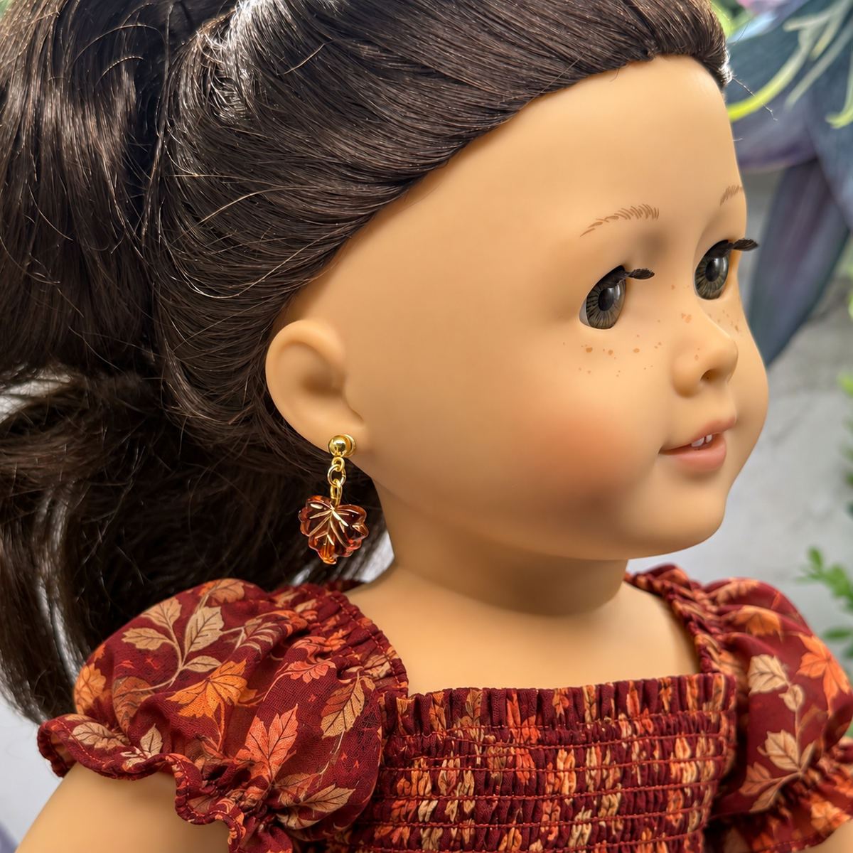 Autumn Fall Leaf Dangle 2mm Post Doll Earrings | fits 18 Inch Dolls • American Girl