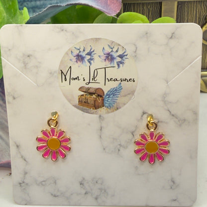 Hot Pink Daisy Flower Dangle Doll Earrings • 18 Inch Fashion Doll Jewelry