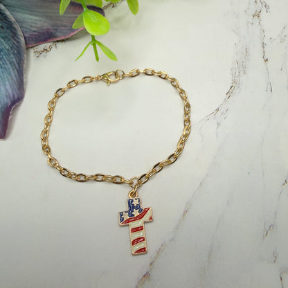 Red White Blue Flag Cross Charm Doll Necklace for 18 Inch Fashion Doll