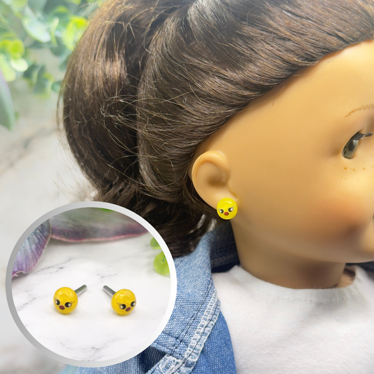 Yellow Chick Face Easter Post Doll Earrings • 2mm Post for 18 Inch Fashion Doll