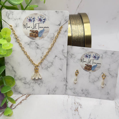 Teardrop Pearl Dangle Pendant Gold Chain Doll Necklace & Earrings Set • 18 Inch Fashion Doll Jewelry