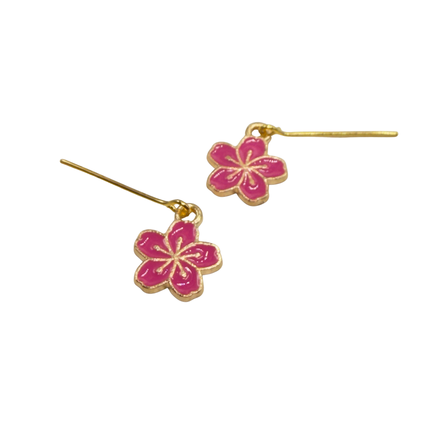 Bright Pink Sakura Cheery Blossom Flower Dangle Doll Earrings • 18 Inch Fashion Doll Jewelry