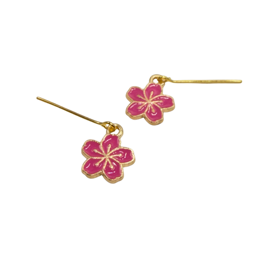 Bright Pink Sakura Cheery Blossom Flower Dangle Doll Earrings • 18 Inch Fashion Doll Jewelry