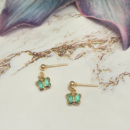 Teal Dangle Butterfly Charm Gold Post Doll Earrings • 18 Inch Fashion Doll Jewelry