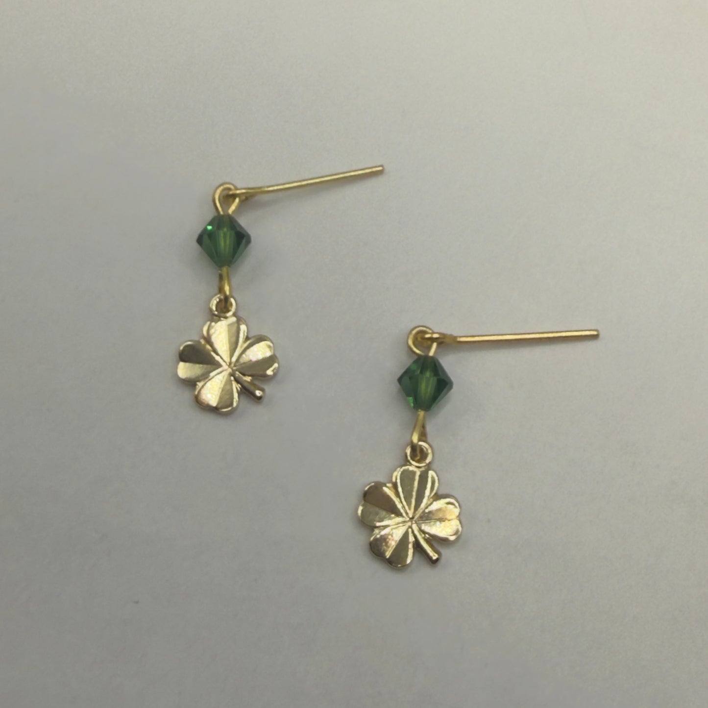 Gold Four-Leaf Clover Green Crystal Dangle Doll Earrings • 18 Inch Fashion Doll Jewelry