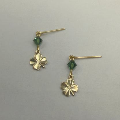 Gold Four-Leaf Clover Green Crystal Dangle Doll Earrings • 18 Inch Fashion Doll Jewelry