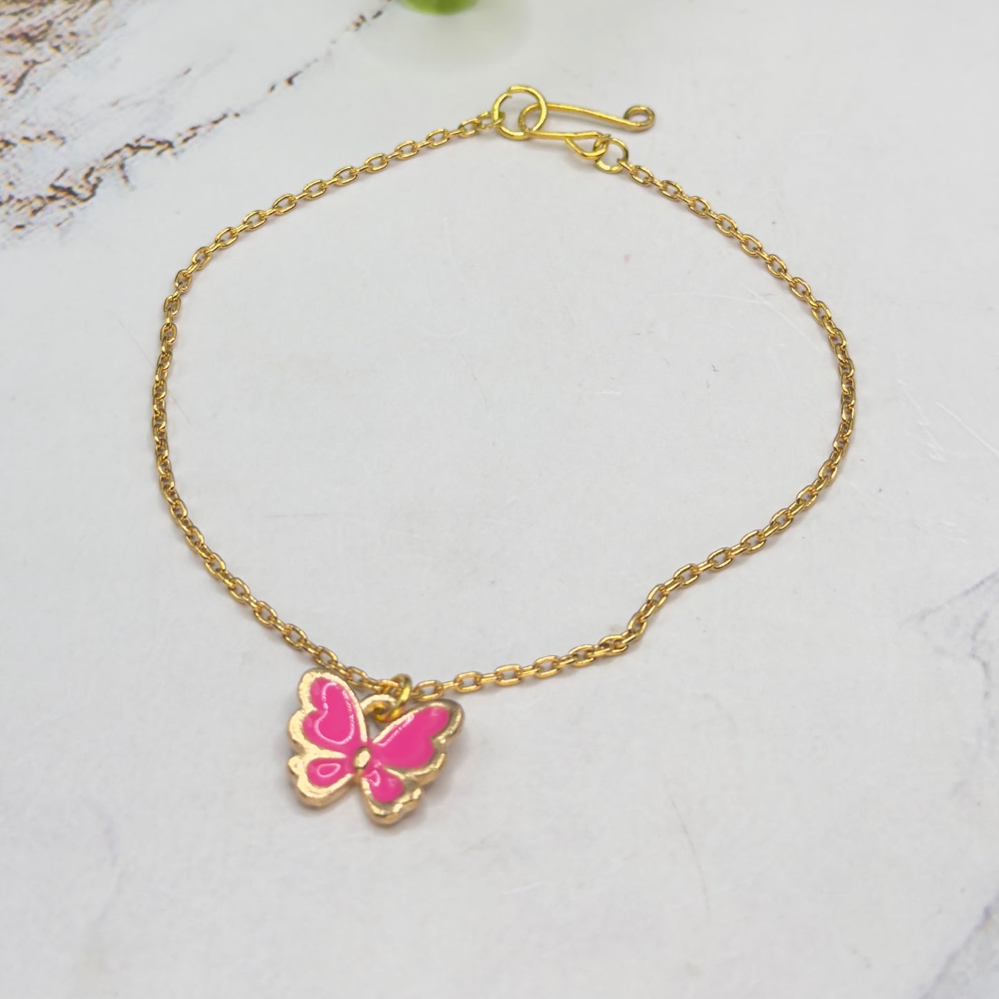 Pink Enamel Butterfly Charm Gold Doll Necklace • 18 Inch Fashion Doll Jewelry