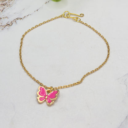 Pink Enamel Butterfly Charm Gold Doll Necklace • 18 Inch Fashion Doll Jewelry