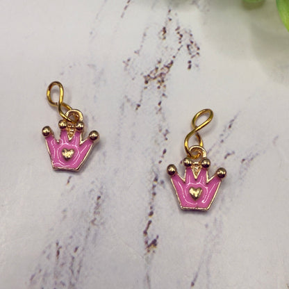 Pink Crown Princess Heart Charm Doll Earring DANGLE ONLY • 18” Fashion Doll Jewelry