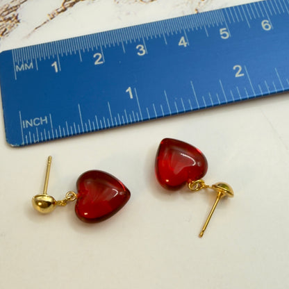 Burgundy Red Heart Charm Gold Chain Doll Necklace & Earrings Set • 18 Inch Fashion Doll Jewelry