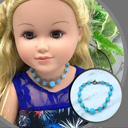 Turquoise Blue Glass Beaded Doll Necklace • 18 Inch Fashion Doll Jewelry