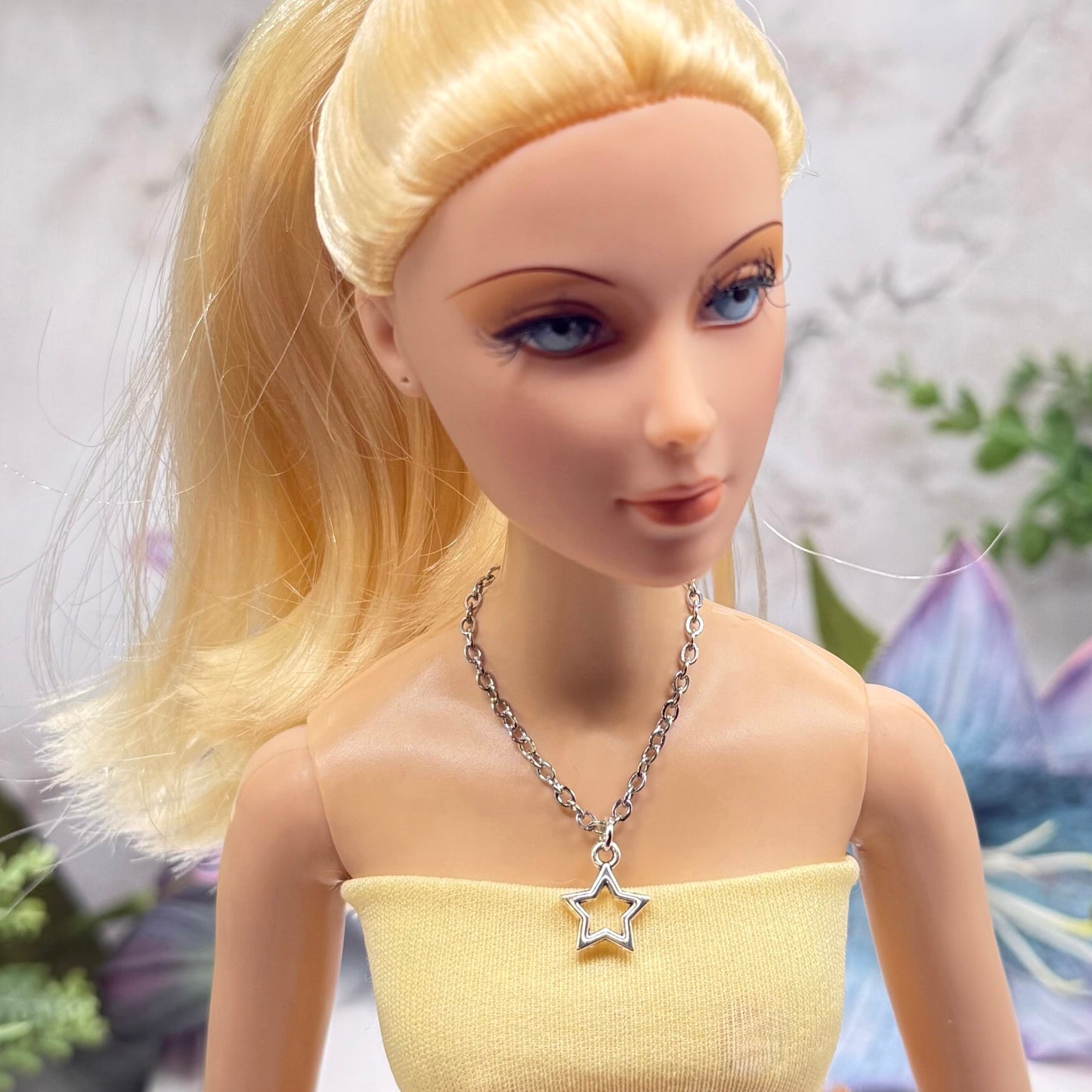 Open Work Silver Star Charm Doll Necklace for 16 Inch Fashion Doll