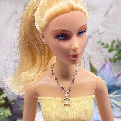 Open Work Silver Star Charm Doll Necklace for 16 Inch Fashion Doll