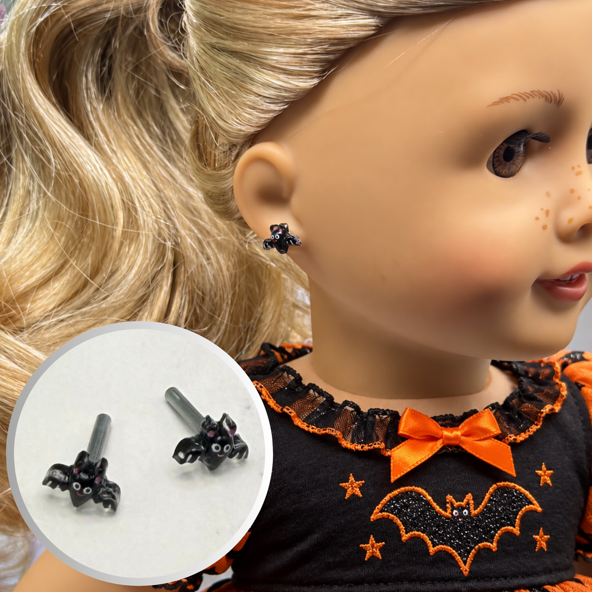 Bat Halloween 2mm Post Doll Earrings • fits 18 Inch Doll • American Girl