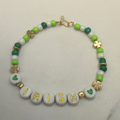 “IRISH” Green White Shamrock Beaded Doll Necklace • 18 Inch Fashion Doll Jewelry