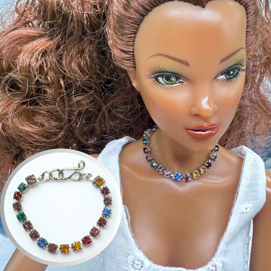 Multi Color Rhinestone Silver Doll Necklace • 16 Inch Fashion Doll Jewelry