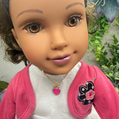 Pink Heart Lock Charm Doll Necklace • 18 Inch Fashion Doll Jewelry