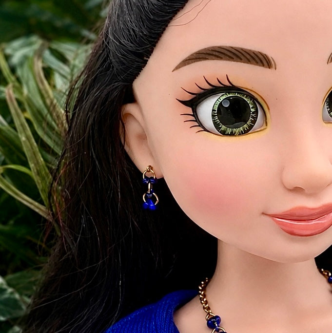 Gold Chain Blue Bead Accents Necklace Earring Set for 18 Inch Fashion Doll
